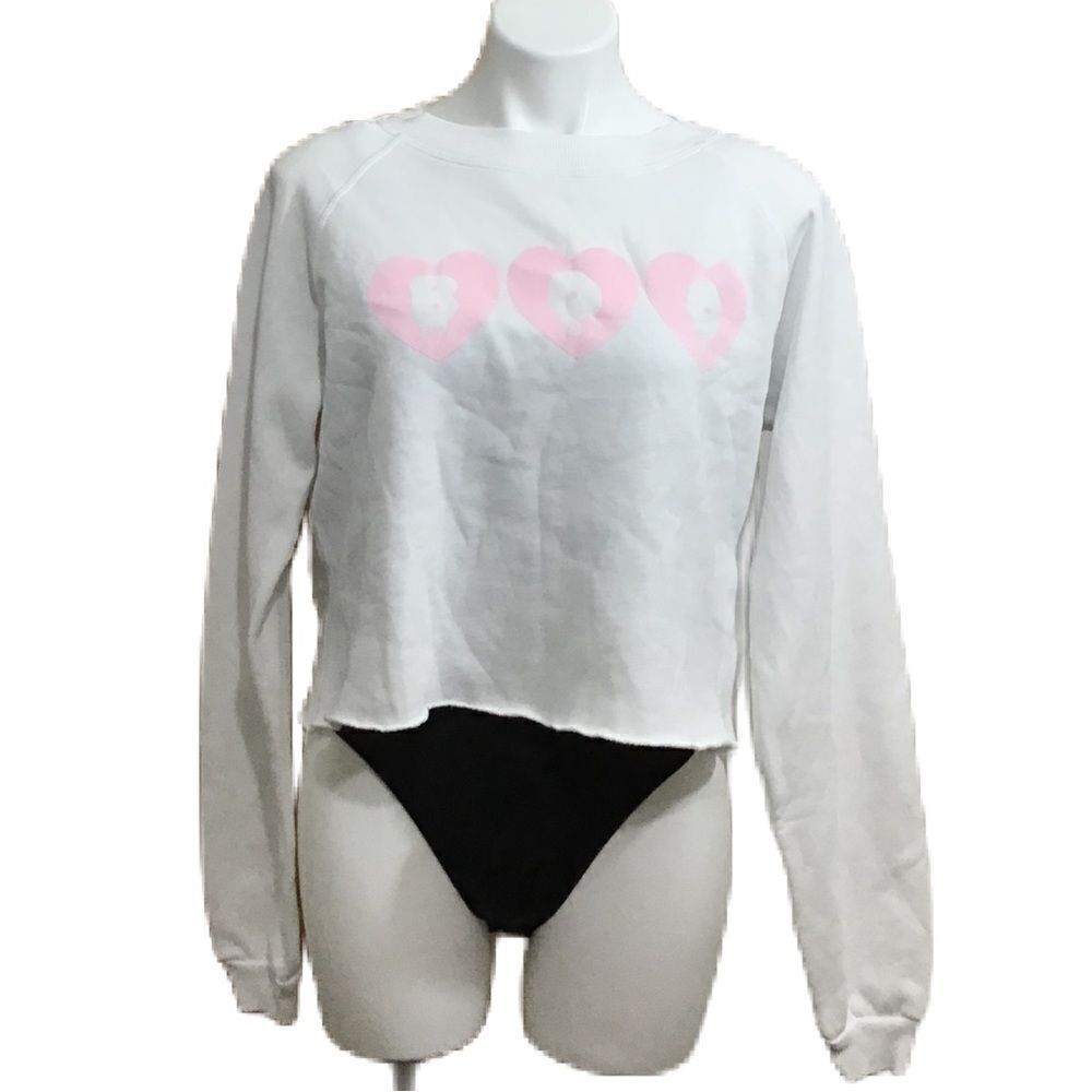 Wildfox White Oversized Cropped Raw Hem Sweatshirt New Size XS